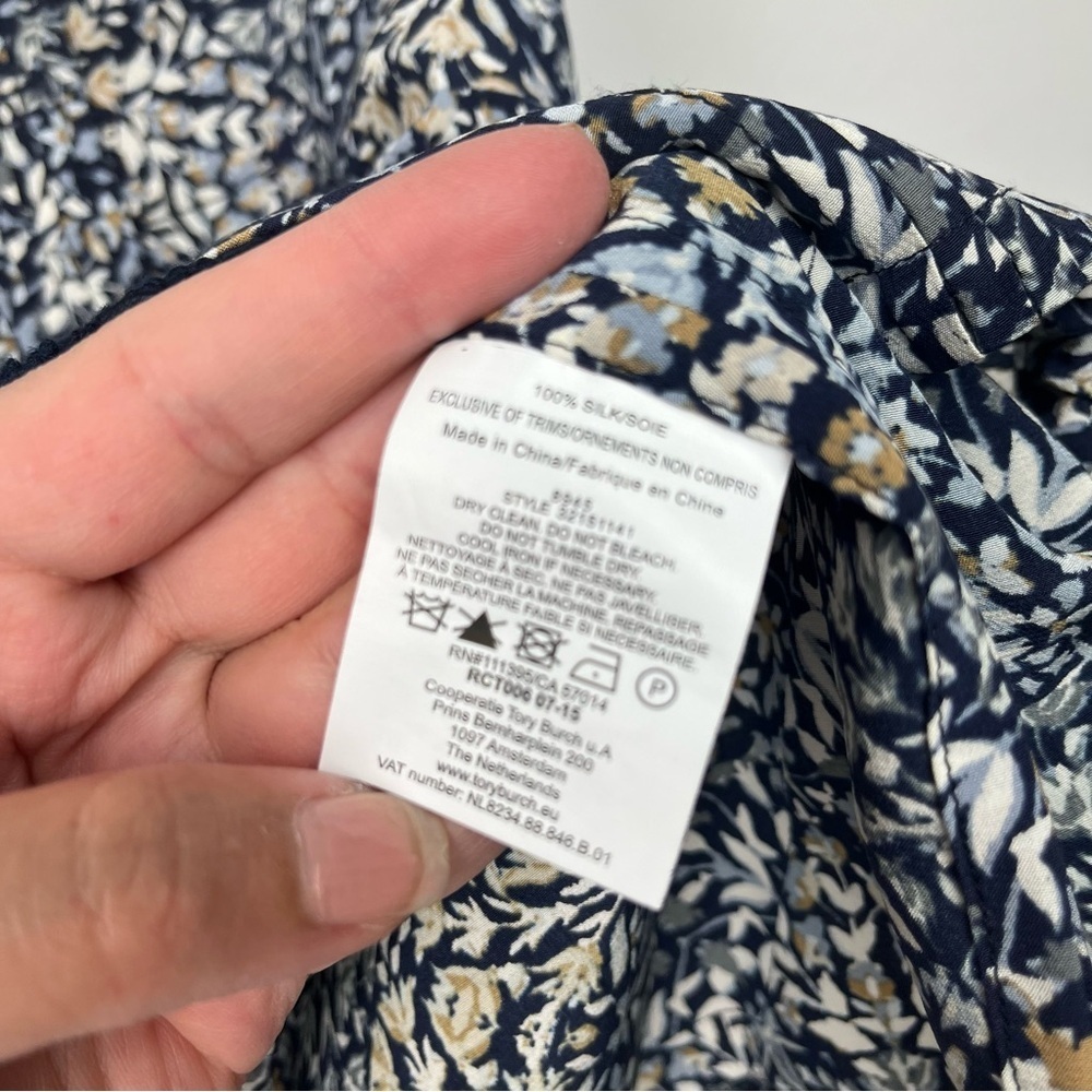 Tory Burch Floral Print Sleeveless Blouse Drawstring Tassels EUC Sz 4 Boho Work - Picture 3 of 8